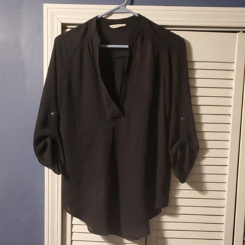 Lush Black V-Neck Blouse